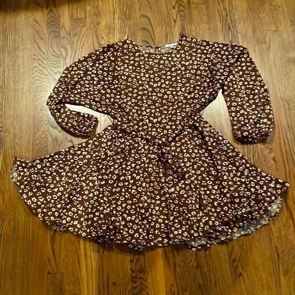 Jodifl Women's Long Sleeve Brown Dress Animal Print Belted Waist Small EUC - Picture 4 of 14